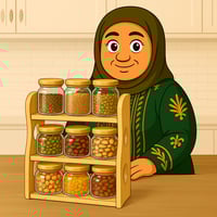 منظم بهارات خشبي + 9 برطمانات زجاجية