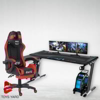 كرسي العاب قيمنق أحمر مع طاولة قيم زاوية لون أسود
