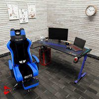 كرسي العاب قيمنق أزرق مع طاولة العاب زاوية لون أزر...