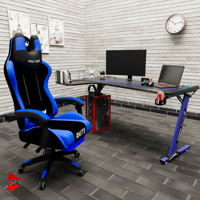 كرسي العاب قيمنق أزرق مع طاولة العاب زاوية لون أزر...