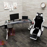 كرسي العاب قيمنق أبيض مع طاولة العاب زاوية لون أبي...