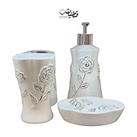 اكسسوار مغسلة ابيض ذهبي فاخر ٣ -٤ قطع