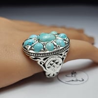 خاتم فضه تصميم فخم مرصع 9 احجار فيروز نيشابوري اير...