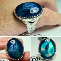 خاتم فضه فخم شغل يدوي بحجر عقيق أزرق طبيعي فاخر