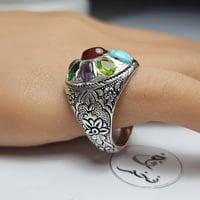 خاتم الحكمه مرصع 9 أحجار فضه منقوش يدوي ، عقيق يمن...