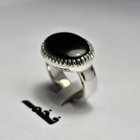 خاتم فضه ملكي فخم حجر عقيق يماني اسود