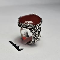 خاتم مميز مطلي فضه تصميم نجراني حجر عقيق فخم