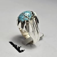 خاتم فضه فخم حجر فيروز نيشابوري عنكبوتي طبيعي مميز