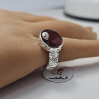 خاتم ملكي فضه نقش يدوي نادر حجر عقيق طبيعي يمني فخ...