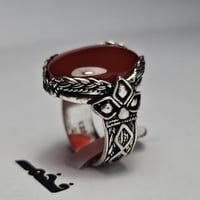 خاتم مميز مطلي فضه تصميم نجراني حجر عقيق فخم