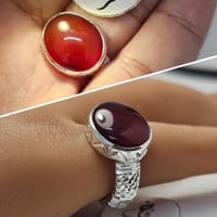 خاتم ملكي فضه نقش يدوي نادر حجر عقيق طبيعي يمني فخ...