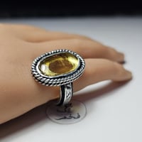 خاتم فضه تصميم فخم حجر كهرمان حشري طبيعي نادر داخل...