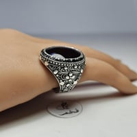 خاتم فضه يمني فخم حجر عقيق كرزي يماني طبيعي