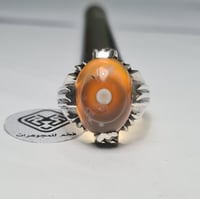 خاتم فضه فخم بحجر عقيق سليماني طبيعي عين بالنص