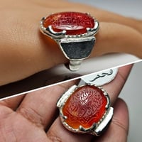 خاتم فضه انتيك قديم اسطوري حجر عقيق يماني منقوش سو...