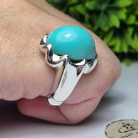خاتم فضه مميز بحجر فيروز إيراني طبيعي