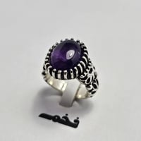 خاتم فضه حجر جمشت اماتيست طبيعي فخم