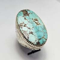 خاتم فضه تحفة فنية حجر فيروز نيشابوري طبيعي نادر ج...