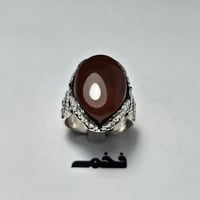 خاتم مميز مطلي فضه تصميم نجراني حجر عقيق يمني فخم