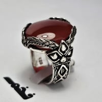 خاتم مميز مطلي فضه تصميم نجراني حجر عقيق فخم