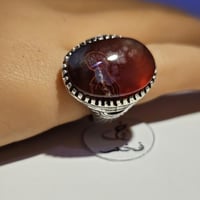 خاتم فضه فاخر حجر عقيق يماني طبيعي زعفراني مصور نا...