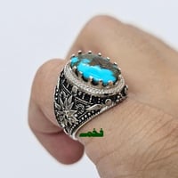 خاتم فضه فخم حجر فيروز نيشابوري طبيعي مميز جدا