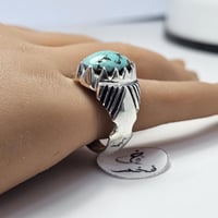 خاتم فضه فخم حجر فيروز نيشابوري طبيعي مميز