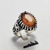 خاتم فضه حجر ياقوت اصفر برتقالي فاخر مميز