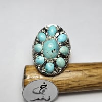 خاتم فضه تصميم فخم مرصع 9 احجار فيروز نيشابوري اير...