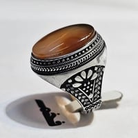 خاتم مطلي فضه حجر عقيق يماني مقاس الخاتم 9.5 امريك...
