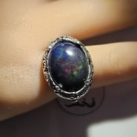خاتم فضه ملكي تصميم فاخر حجر اوبال اثيوبي طبيعي فل...