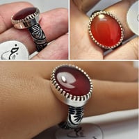 خاتم ملكي فضه نقش يدوي نادر حجر عقيق احمر طبيعي يم...