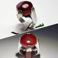 خاتم فضه فاخر حجر عقيق يماني احمر رماني طبيعي نادر