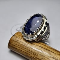 خاتم فضه تصميم فخم نقش يدوي حجر زفير تايلندي مميز