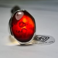 خاتم فضه شغل يدوي فخم بحجر عقيق يمني كرزي زعفراني...