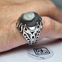 خاتم فضه مميز بحجر عقيق سليماني طبيعي