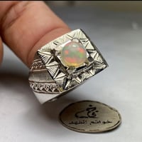 خاتم فضه فخم بحجر اوبال اثيوبي فل فاير طبيعي