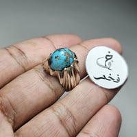 خاتم فضه تصميم مميز حجر فيروز نيشابوري طبيعي فخم