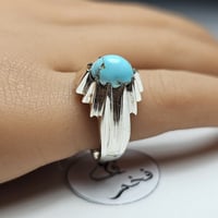 خاتم فضه تصميم مميز حجر فيروز نيشابوري طبيعي فخم