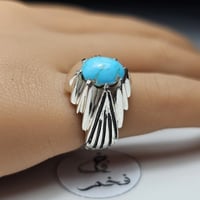 خاتم فضه تصميم مميز حجر فيروز نيشابوري طبيعي فخم
