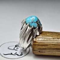 خاتم فضه تصميم مميز حجر فيروز نيشابوري ايراني طبيع...