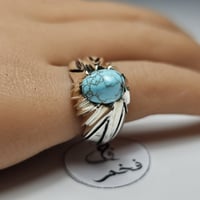 خاتم فضه تصميم مميز حجر فيروز نيشابوري عنكبوتي قبه...
