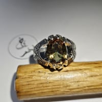 خاتم فضه تصميم فخم نقش يدوي حجر اكسندرايت متغير ال...