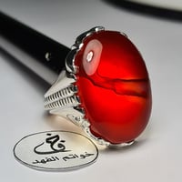 خاتم أسطوري فضه ثقيلة بحجر راهي عقيق يمني طبيعي لو...