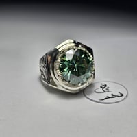 خاتم فضه فخم نقش يدوي حجر مازونايت ألماس امريكي فا...