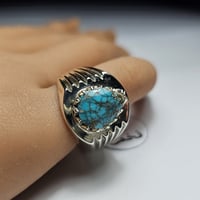 خاتم فضه تصميم فخم حجر فيروز نيشابوري ايراني عنكبو...