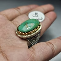خاتم فضه فاخر نقش يدوي راقي حجر فيروز نيشابوري طبي...