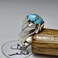خاتم فضه تصميم مميز حجر فيروز نيشابوري عنكبوتي طبي...
