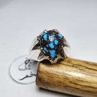 خاتم فضه تصميم مميز حجر فيروز نيشابوري عنكبوتي اير...