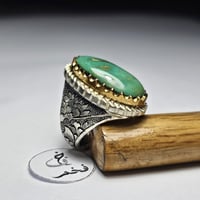 خاتم فضه فاخر نقش يدوي راقي حجر فيروز نيشابوري طبي...